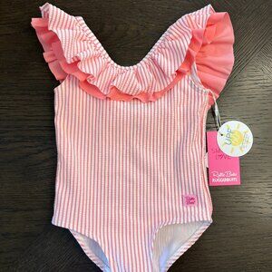 RuffleButts Pink Seersucker Butterfly One Piece Bathing Suit, Size 3T